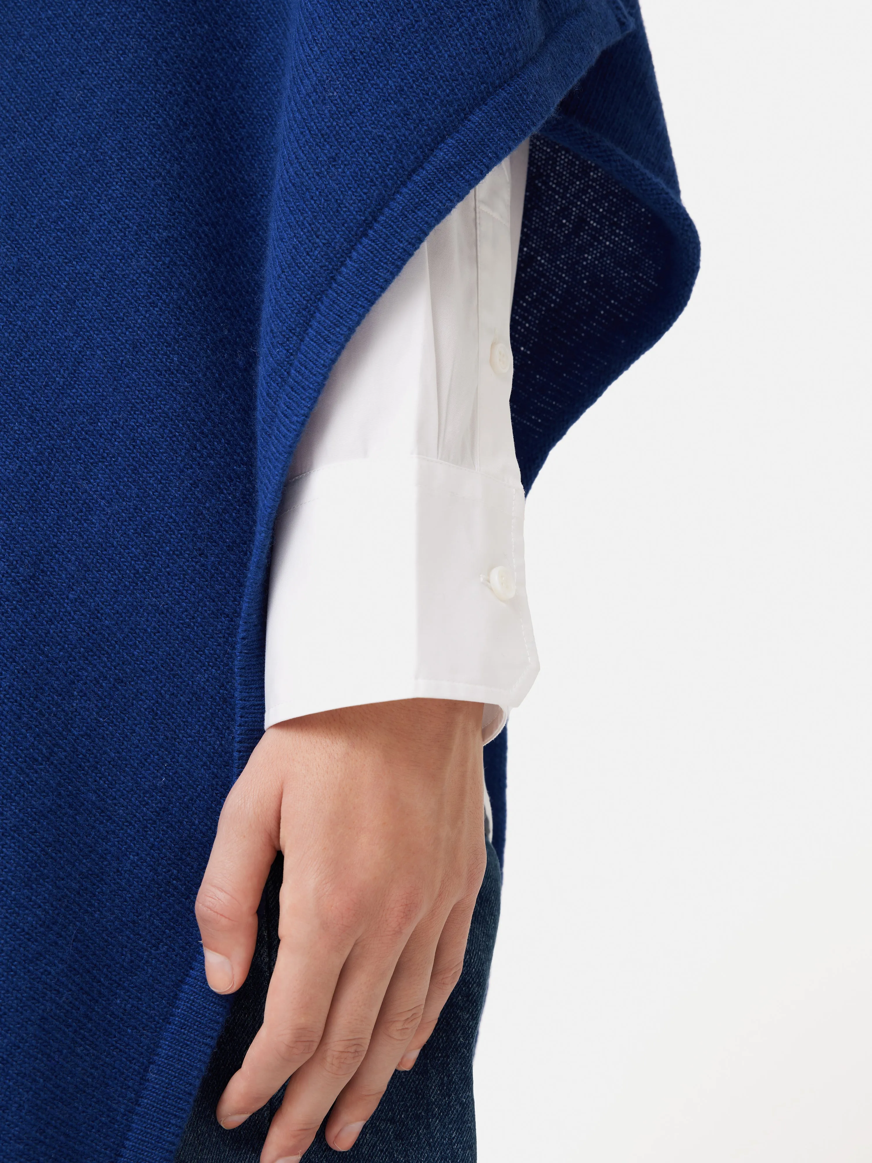 Wool Cashmere Blend Drape Poncho | Blue