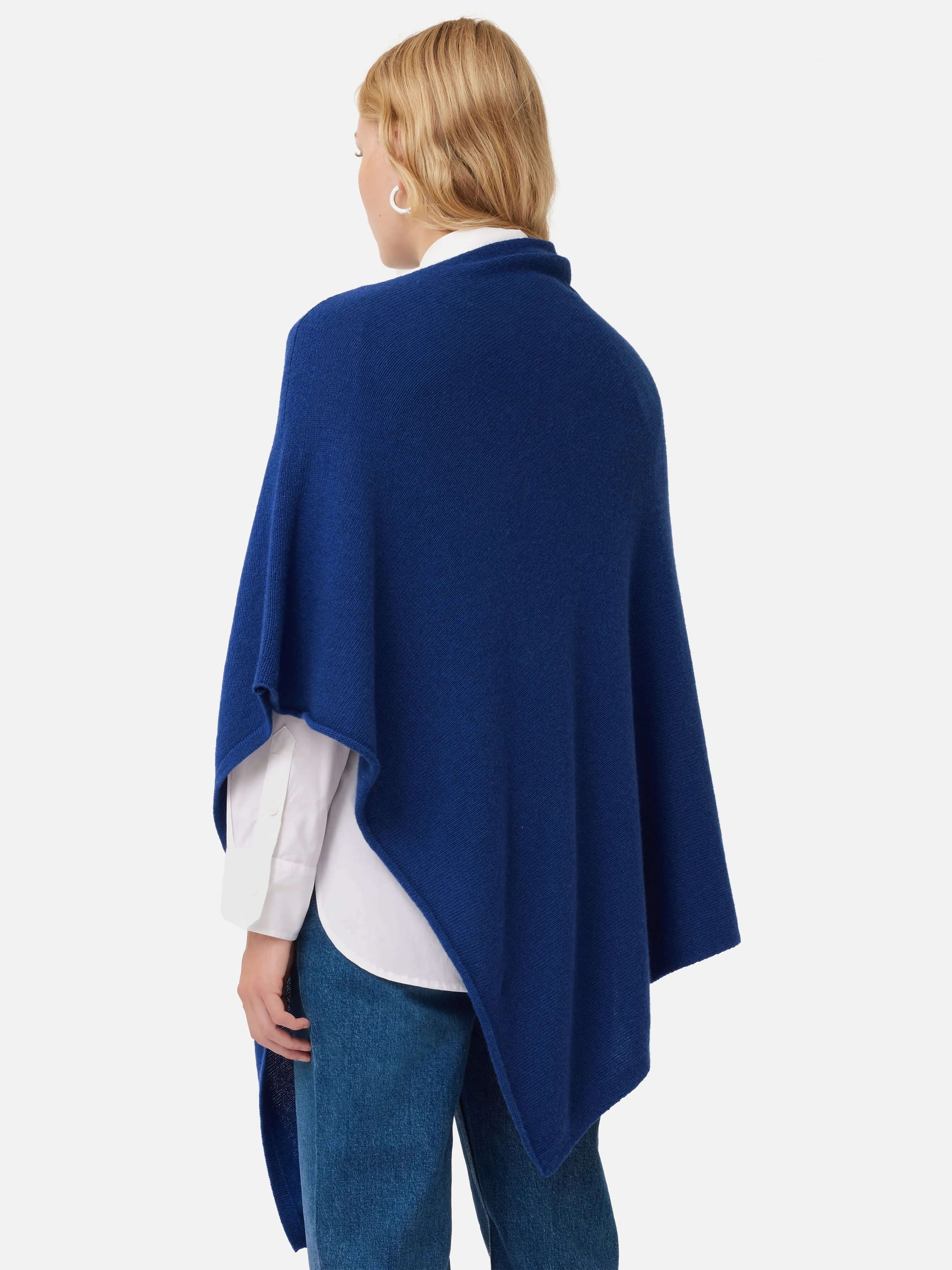 Wool Cashmere Blend Drape Poncho | Blue