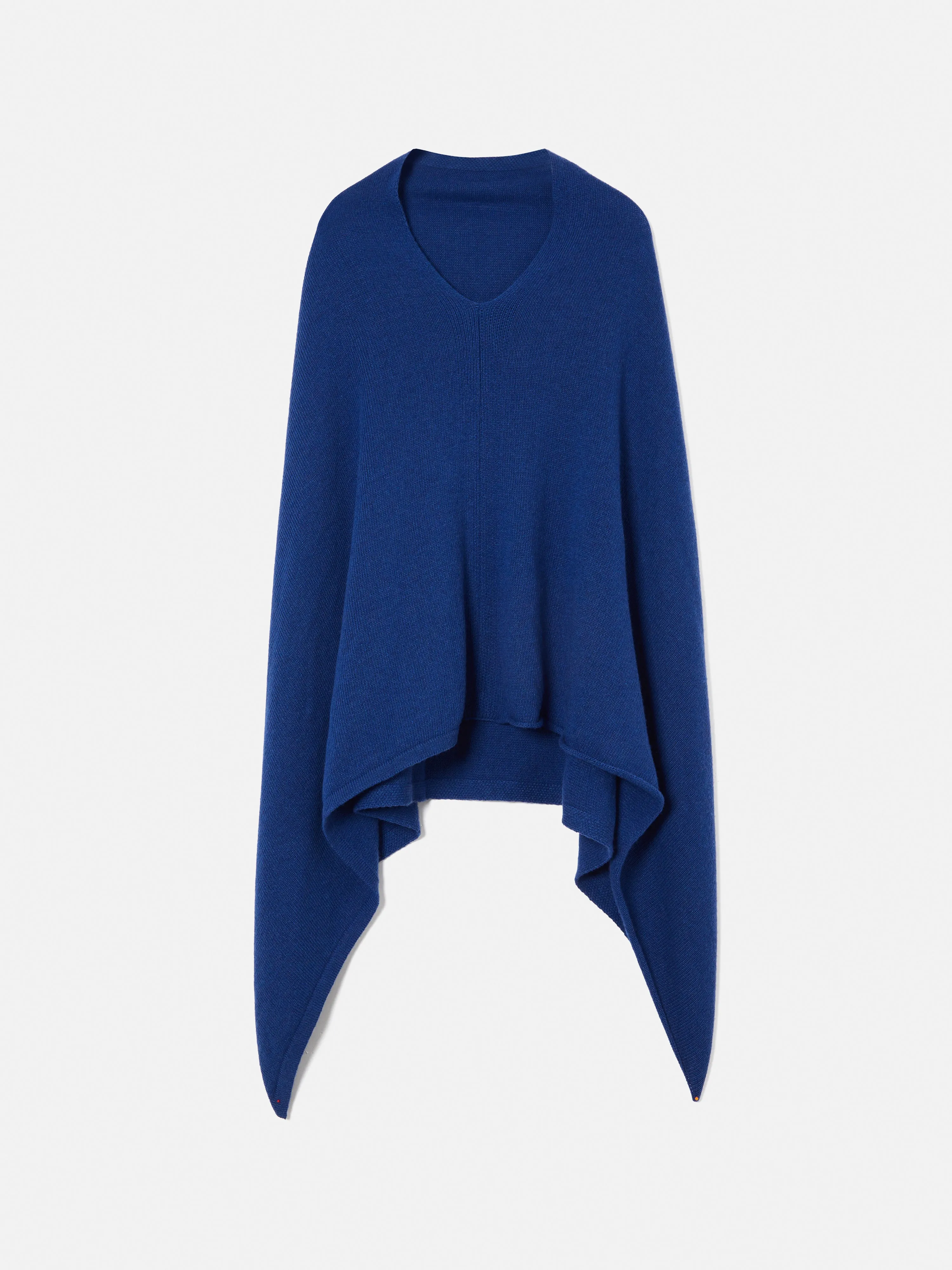 Wool Cashmere Blend Drape Poncho | Blue