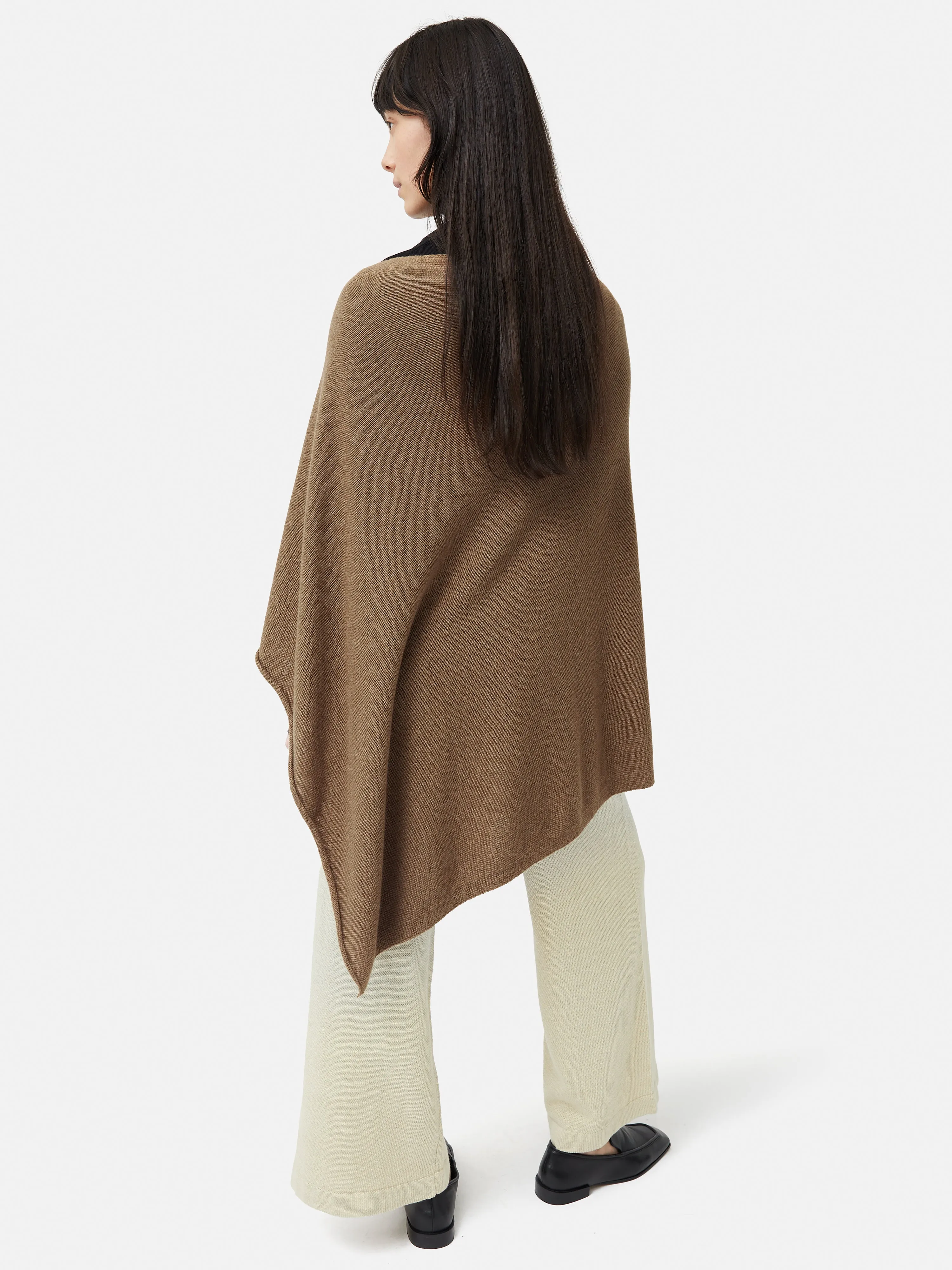 Wool Cashmere Blend Drape Poncho | Camel