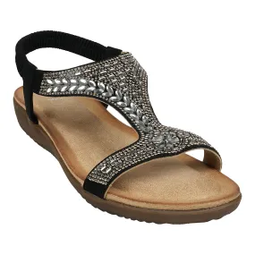 Wynn Black Embellished Slingback Flat Sandals