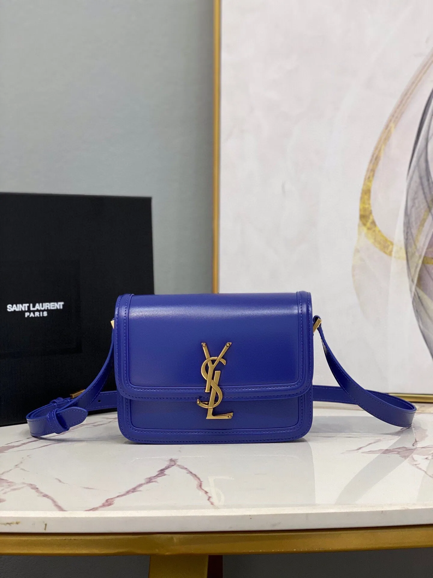 Yves Saint Laurent Solferino Medium Satchel In Box Navy Blue