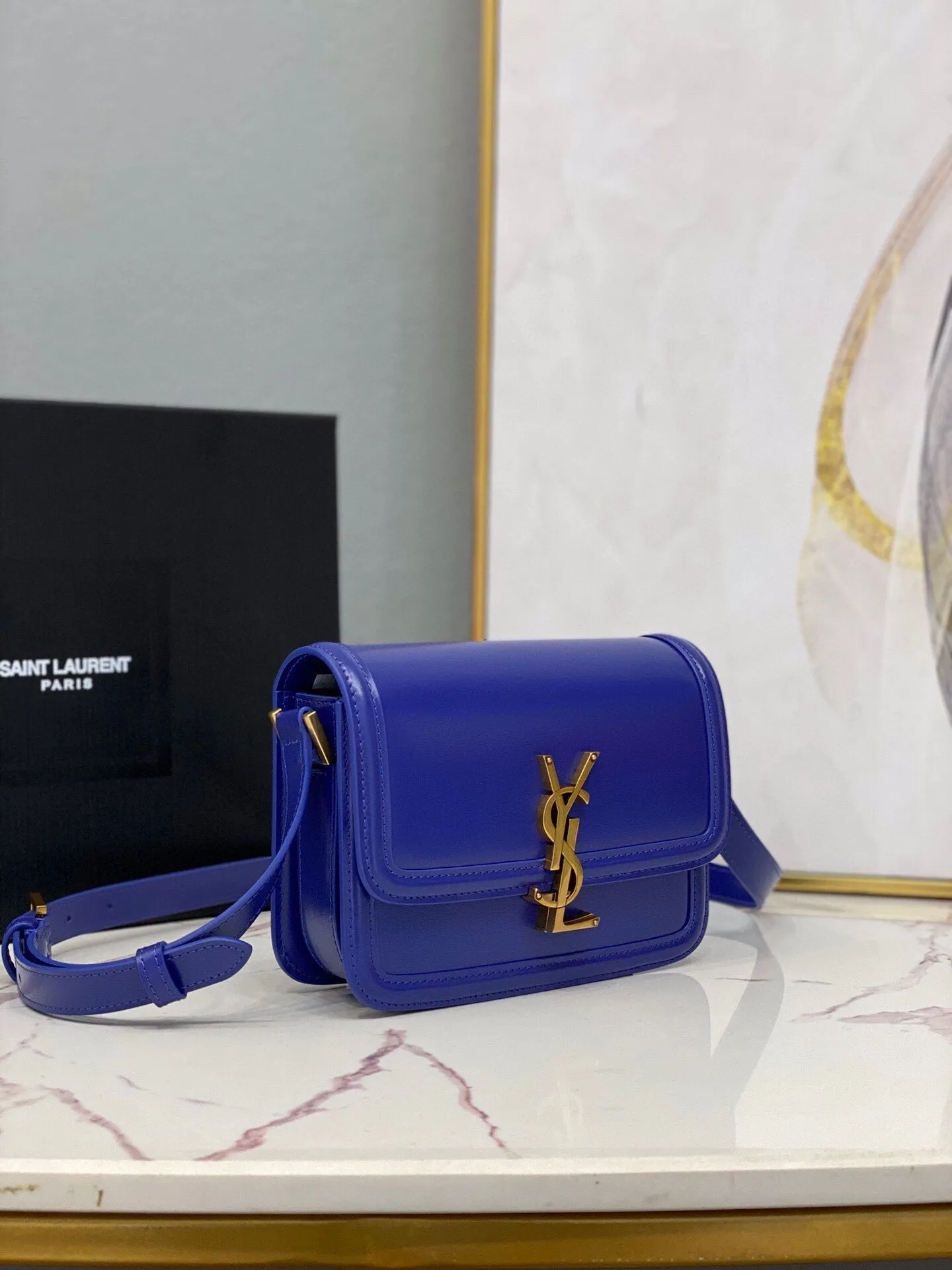 Yves Saint Laurent Solferino Medium Satchel In Box Navy Blue