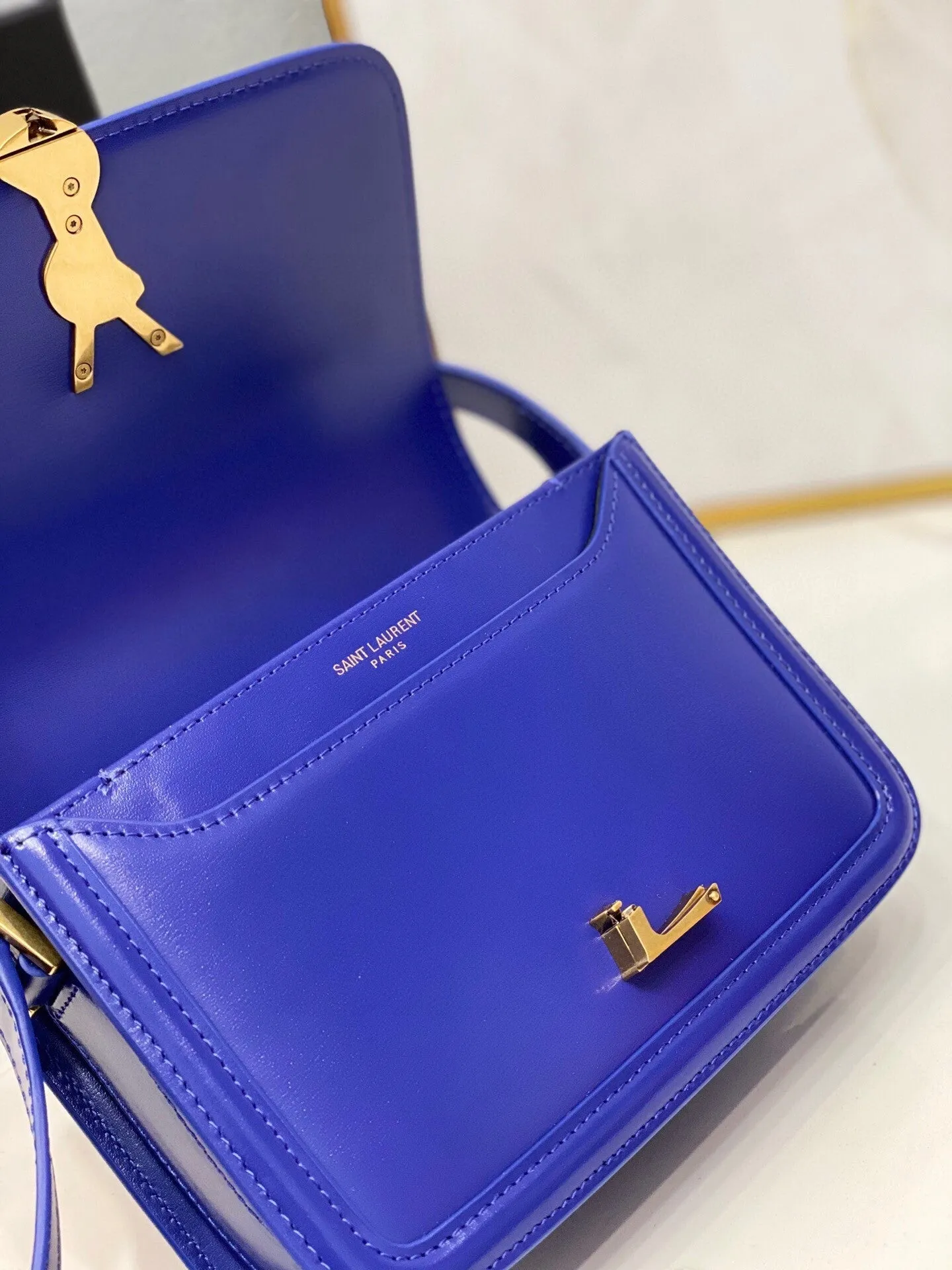 Yves Saint Laurent Solferino Medium Satchel In Box Navy Blue