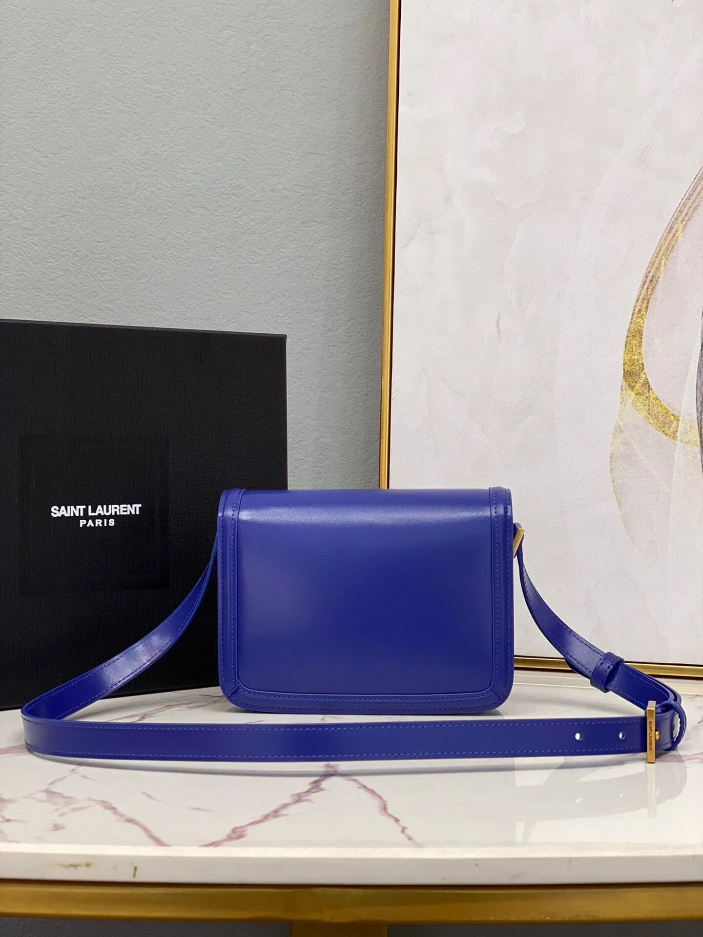 Yves Saint Laurent Solferino Medium Satchel In Box Navy Blue