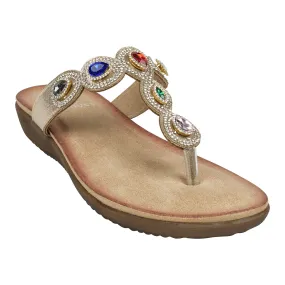 Zara Gold Jeweled T-Strap Thong Flat Sandals