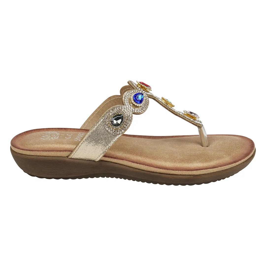 Zara Gold Jeweled T-Strap Thong Flat Sandals